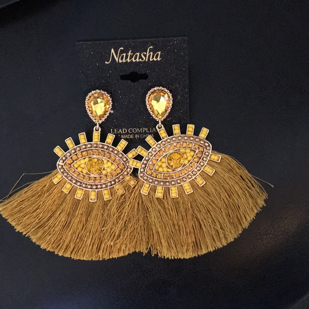 Natasha Golden Yellow Evil Eye Fringe Earrings